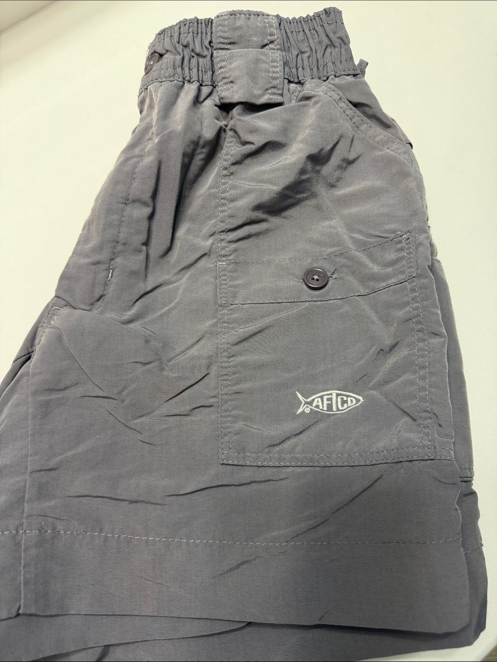 AFTCO Gray Elastic Waist Fishing Shorts with Logo Tag